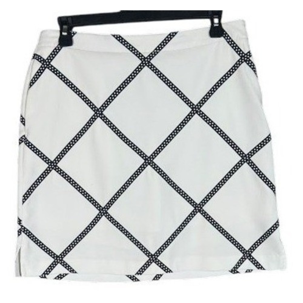 EP Pro Skort Womens 6 White Navy Blue Polka Dot Ribbon Lattice Golf Skirt